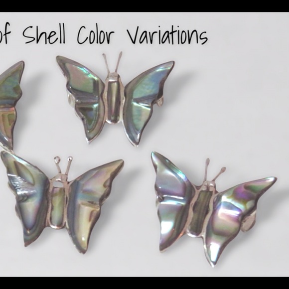 Vintage Sterling Silver Abalone Small Butterfly Pendant with Box Chain - Picture 4 of 11